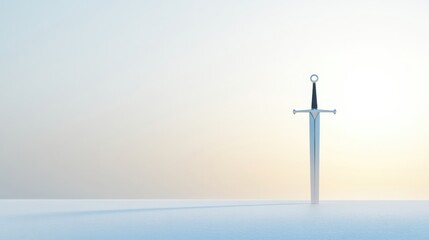 Majestic Sword Standing Upright on Snowy Surface Against Soft Sunrise