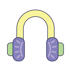 Vintage Audio Headphones on white background. Retro illustration with outline in 90s style. Isolated vector illustration.