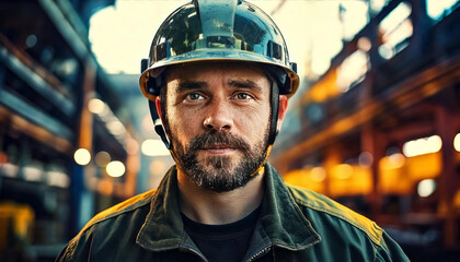 Dirty Faced Worker in Helmet