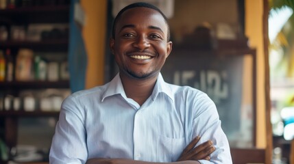 Fototapeta premium African small business owner engaging with community-focused banking in Kampala, Uganda