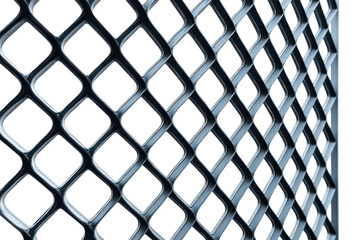 Fototapeta premium A close-up view of a patterned metallic mesh with diamond-shaped openings.