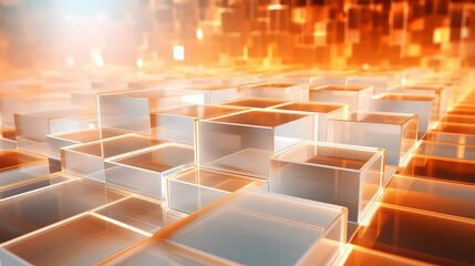 Obraz premium Digital technology orange and white abstract geometric city illustration poster background