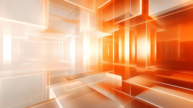 Digital technology orange and white abstract geometric city illustration poster background