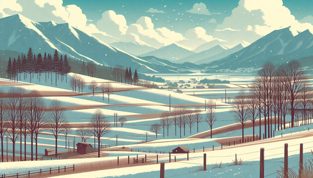 grassland in winter. digital illustration.
