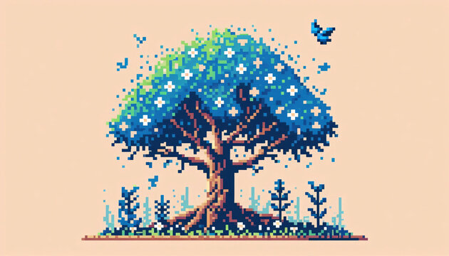 pixel art of tree and saplings.