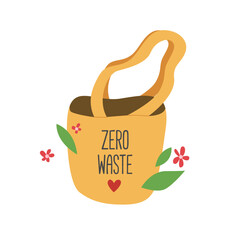 Zero waste concept. Green eco friendly label. Hand drawn vector illustration.