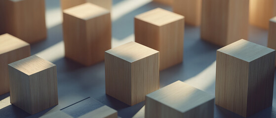 Fototapeta premium Abstract Wooden Blocks Pattern, Minimalist Geometric Design, Light and Shadow, Lig