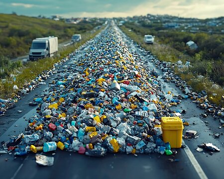 Digital Representation of Garbage Heap Transforming into Data Streams Symbolizing Future of Waste Recycling and Smart Technology