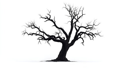 leafless old spooky tree isolated on white 