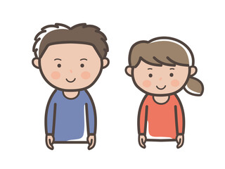 笑顔で正面を向く若い男女カップルの上半身イラスト