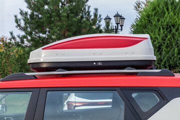 Obraz premium Roof rack for car. Cargo transportation by car. Road trip