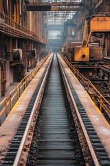 Naklejka premium Industrial railway tracks in old factory.