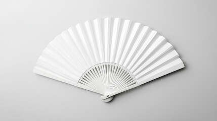Mockup of a white folding hand fan set apart against a white background 