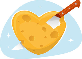 cheese heart pierced with a kitchen knife.