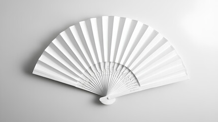 Mockup of a white folding hand fan set apart against a white background 