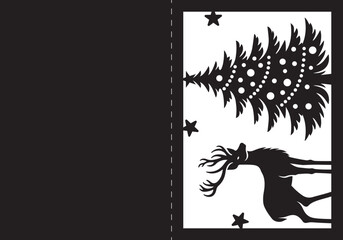 Merry Christmas paper cut card. greeting card for paper cutting, Christmas card design. 