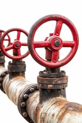 Fototapeta premium Rusty pipe with red valve wheels.