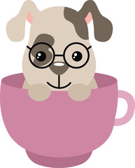 Cute puppy with glasses inside a cup