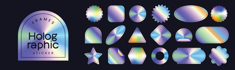 Set of gradient holographic stickers or label