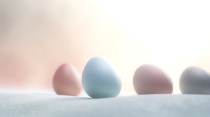Fototapeta premium Pastel colored eggs sit in a row on a soft surface