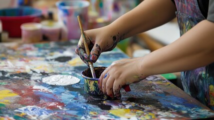 An art therapy workshop where survivors of trauma express resilience and healing through mixed-media artworks, Empowering trauma survivors and promoting mental health through creative expression