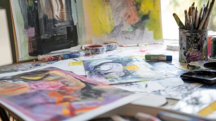 An art therapy workshop where survivors of trauma express resilience and healing through mixed-media artworks, Empowering trauma survivors and promoting mental health through creative expression