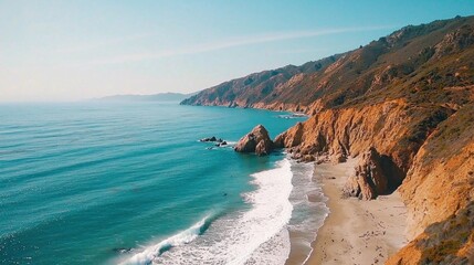 Obraz premium Seaside adventure pacific coast aerial view natural beauty tranquil landscape coastal serenity for relaxation