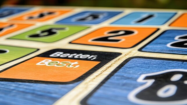 Colorful Game Board with Numeric Tiles, Featuring Words Like Better and Best, Ideal for Family Fun and Learning Activities for Children and Adults Alike