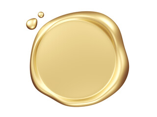 Golden wax seal. Isolated. Blank. 3d illustration.