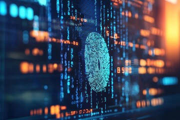 Digital Fingerprint Scan with Binary Code Overlay for Advanced Cybersecurity Solutions