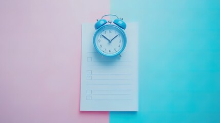 Blue Alarm Clock on Pink and Blue Background