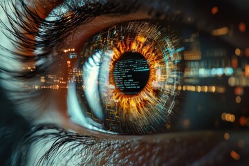 Biometric Eye Scan with Holographic Data Overlays for Digital Security Interface Concepts
