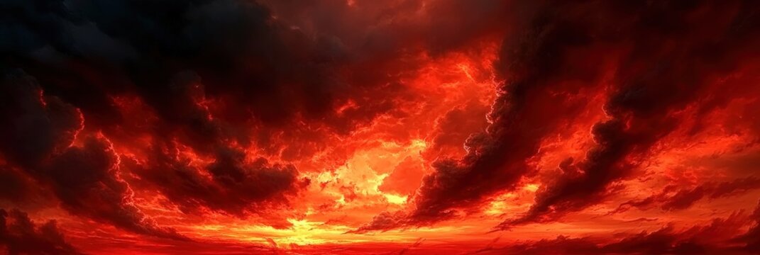dark red clouds sky background. Dramatic red sky. Red sunset with clouds.	
