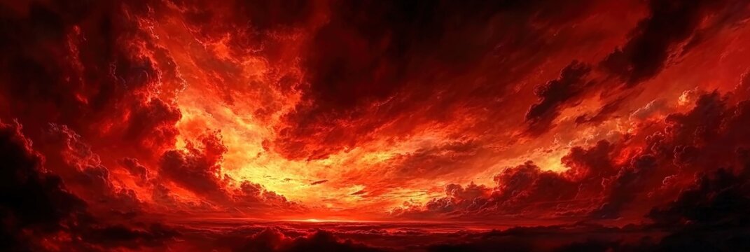 dark red clouds sky background. Dramatic red sky. Red sunset with clouds.	
