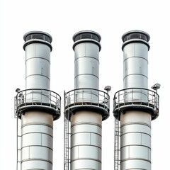 Three tall industrial metal stacks.