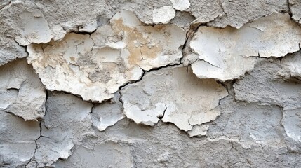 Close-up of cracked, peeling paint on a weathered wall, showing texture and damage.