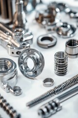 Precision metal components, screws, and gears.
