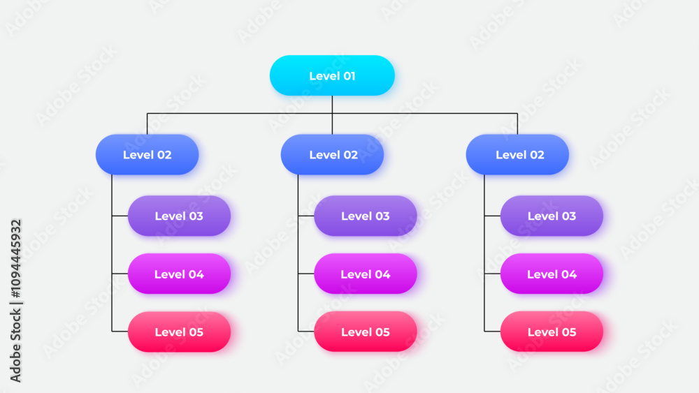 Poster business hierarchy chart infographics. corporate organizational structure graphic elements with 5 le
