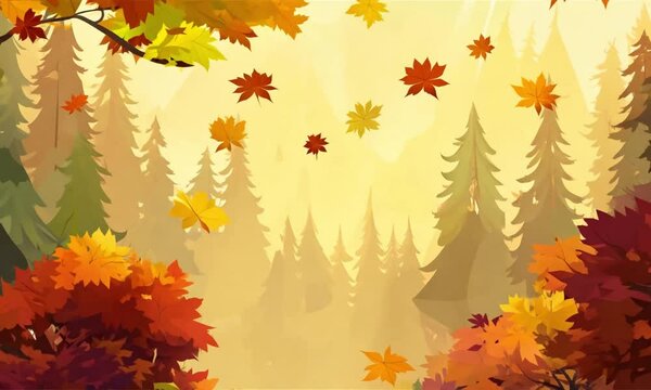 Beautiful view of autumn Animation with a little view lake