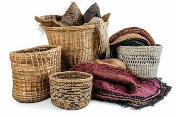 Obraz premium Woven baskets filled with colorful rugs.