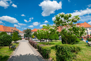 Market square in Dzialdowo, Warmian-Masurian Voivodeship, Poland