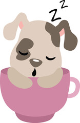 Cute puppy sleeping inside a cup