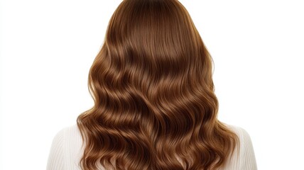 Naklejka premium Beautiful model girl with Brown hair strand,silky healthy chestnut wavy hair strand isolated on white background,hair wavy ribbon, with smooth texture,vibrant shine,brunette hairpiece, hairy ribbon.