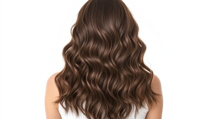 Fototapeta premium Beautiful model girl with Brown hair strand,silky healthy chestnut wavy hair strand isolated on white background,hair wavy ribbon, with smooth texture,vibrant shine,brunette hairpiece, hairy ribbon.
