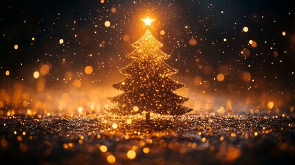 Naklejka premium golden christmas tree and lights