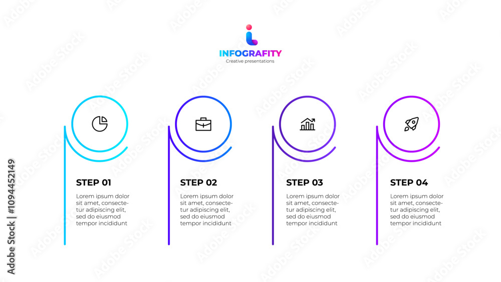 Aufkleber vertical outline elements with 4 steps or options. concept of timeline business development process