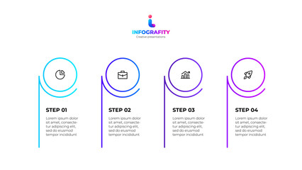 Vertical outline elements with 4 steps or options. Concept of timeline business development process