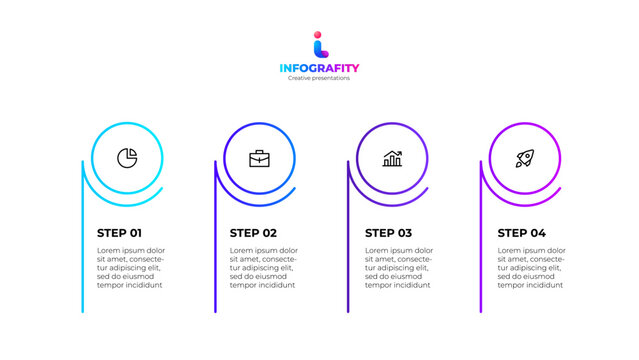 Vertical outline elements with 4 steps or options. Concept of timeline business development process