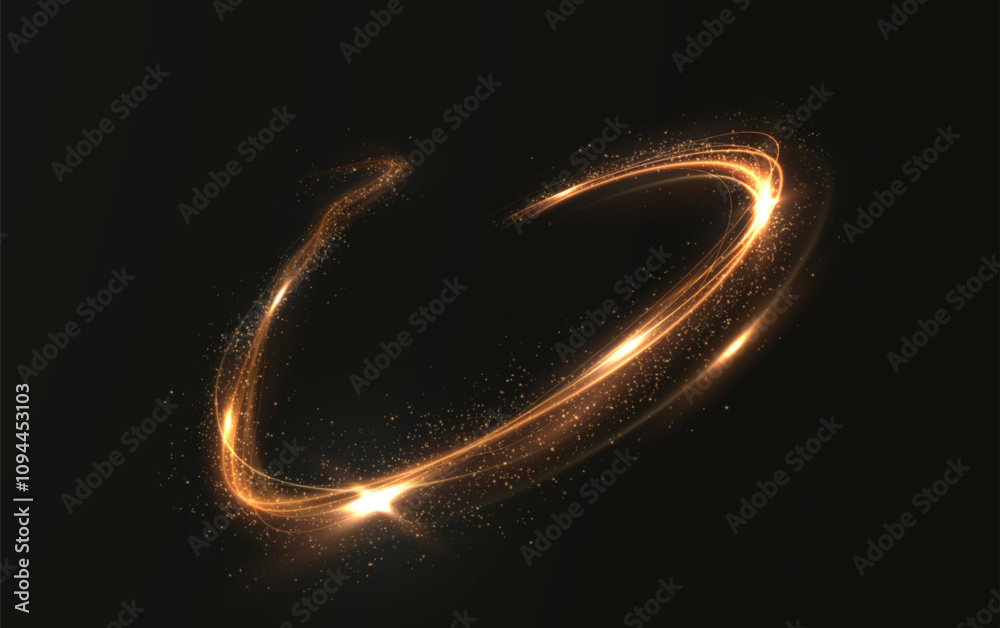 Wall mural gold curved light line, rope, spiral, tape. smooth festive gold line png with light effects. light g