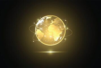 Abstract global network connection on gold background. World map point and line composition concept of global business